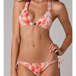 Women's Michael Kors Halter Bikini Set Large Orange White Tie-Dye